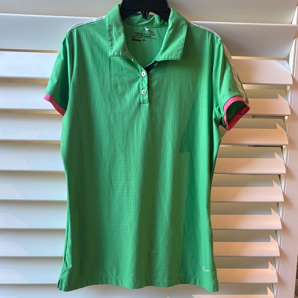 Nike Golf Polo Women's Tour Performance Dri-Fit  Geometric STRETCH Sz: M; EUC